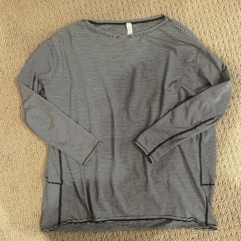 Lululemon black and white striped boatneck long sleeve shirt